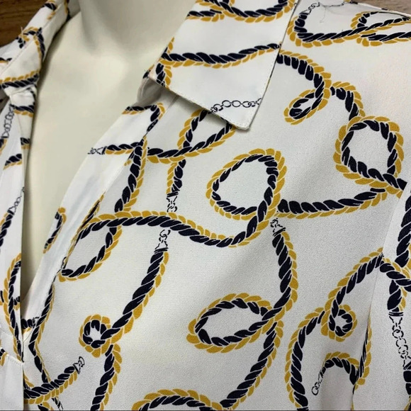 Anne Klein white/blue/brown nautical themed top size M - Picture 4 of 9